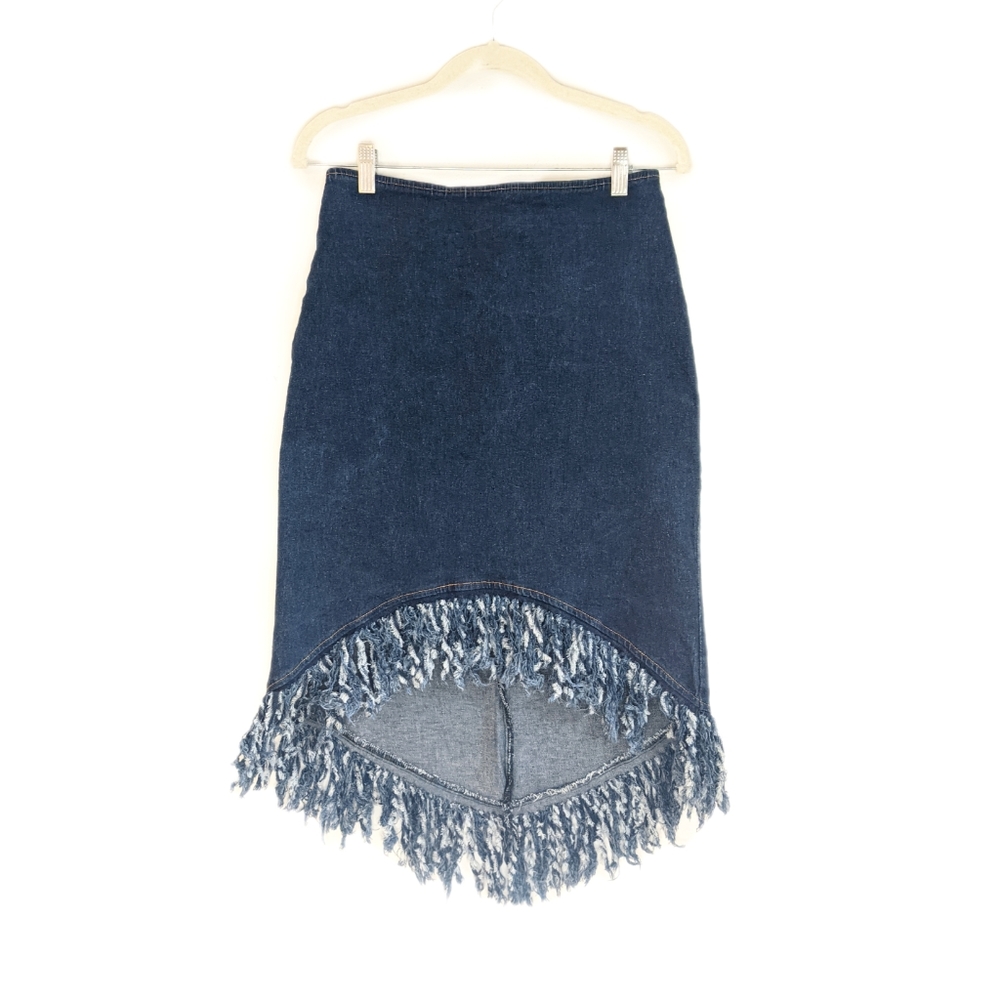 Vintage 90s High Rise Distressed Frayed Fringe Hem Coastal Cowgirl/Western Skirt